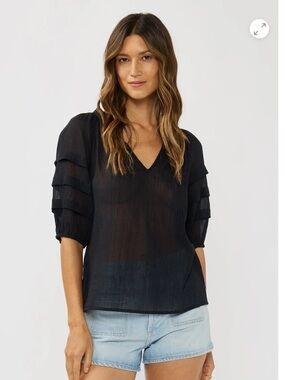 Black Boho V-Neck Tiered Sleeve Women's Top